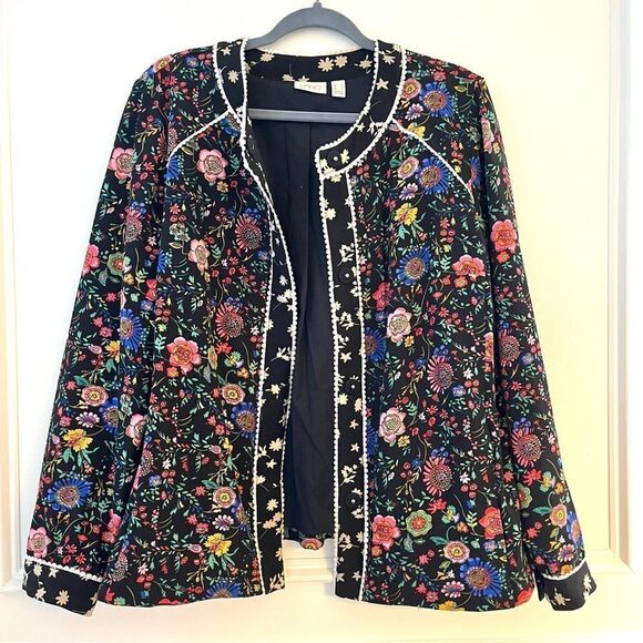 LOGO Lori Goldstein Mixed Print Feminine
Floral Jacket Black Multicolor … - Picture 12 of 13